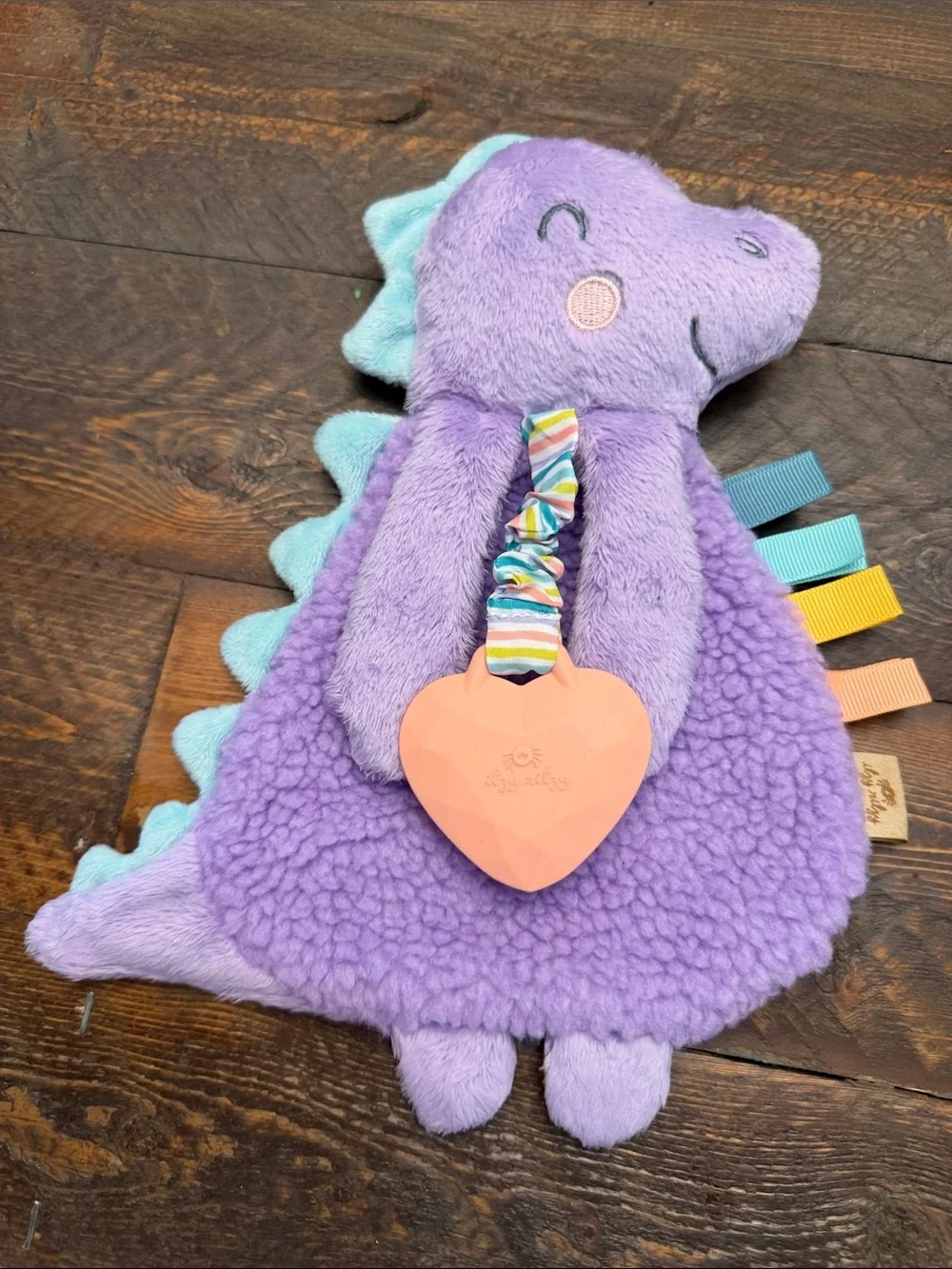 Itzy Ritzy Itzy Lovey Plush Teether Toy Dempsey Lilac Purple Dinosaur EUC 🦕 🦖 💜